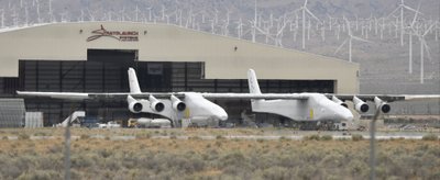Paul Allen's Stratolaunch carrier makes it's first appearance out of it's hanger on Wednesday