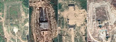 DEVELOPING NUCLEAR STORAGE: Over the past ten years, a nuclear weapons bunker near the village of Kulikovo in the Kaliningrad region has undergone a major renovation. Photos taken (from left) in 2015, 2018 and March and August 2022.