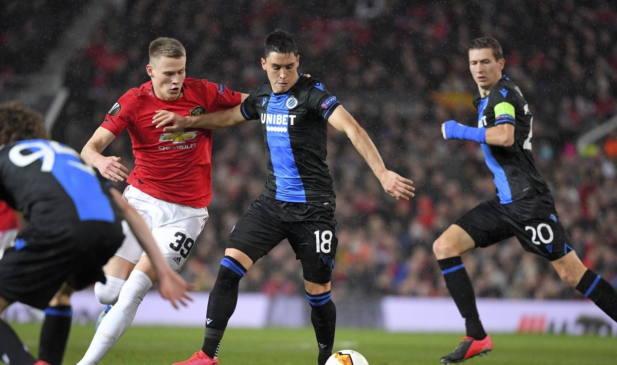 Scott McTominay midfielder of Mancheter United & Frederico Ricca defender of Club Brugge during the UEFA Europa League