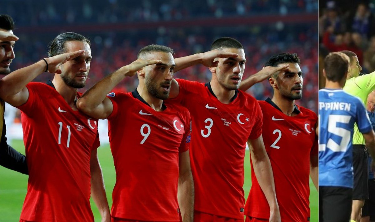 Türgi jalgpallurite sõjaline saluut, Ilkay Gündogan ja Emre Can mängus Eestiga