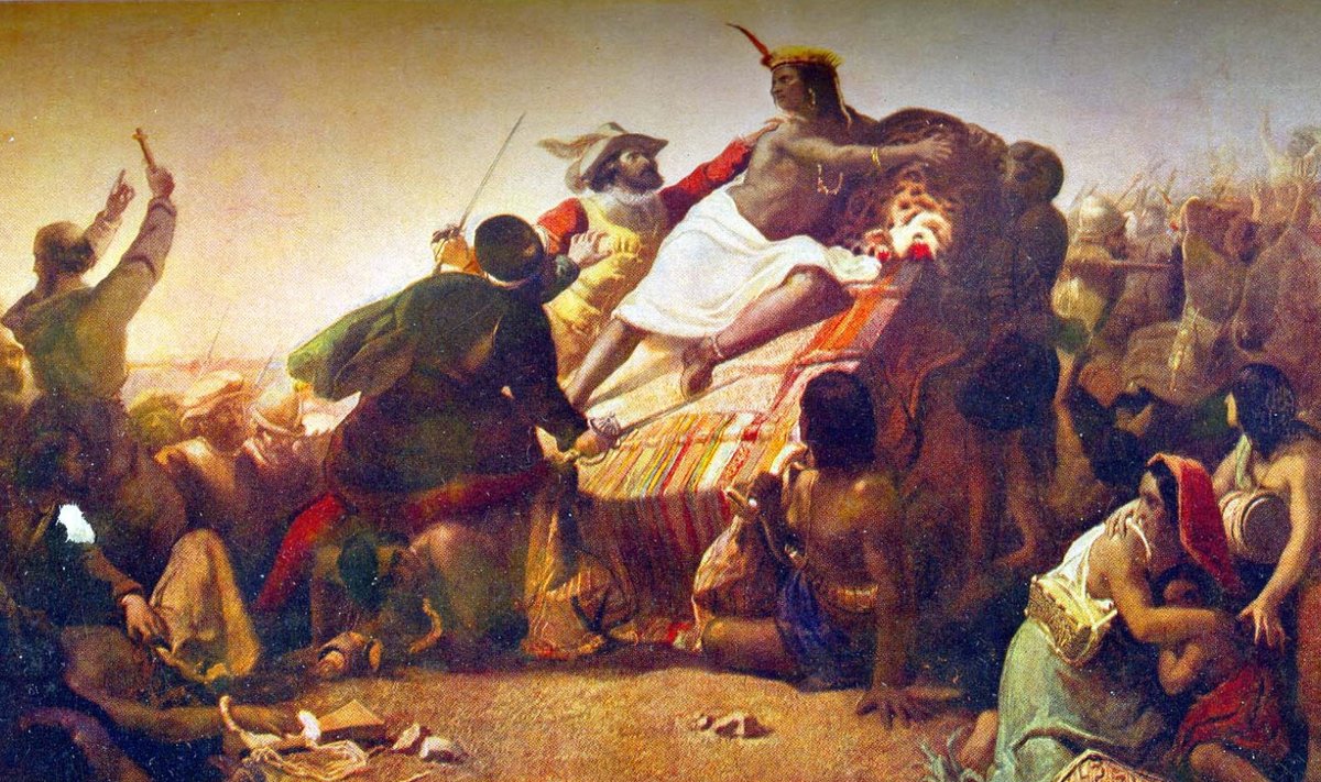 Inkade valitseja Atahualpa vangistamine. Kunstnik John Everett Millais