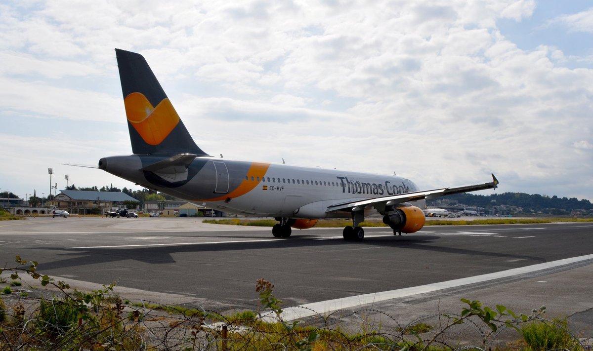 A Thomas Cook airplane is seen at the Ioannis Kapodistrias Airport, on the island of Corfu
