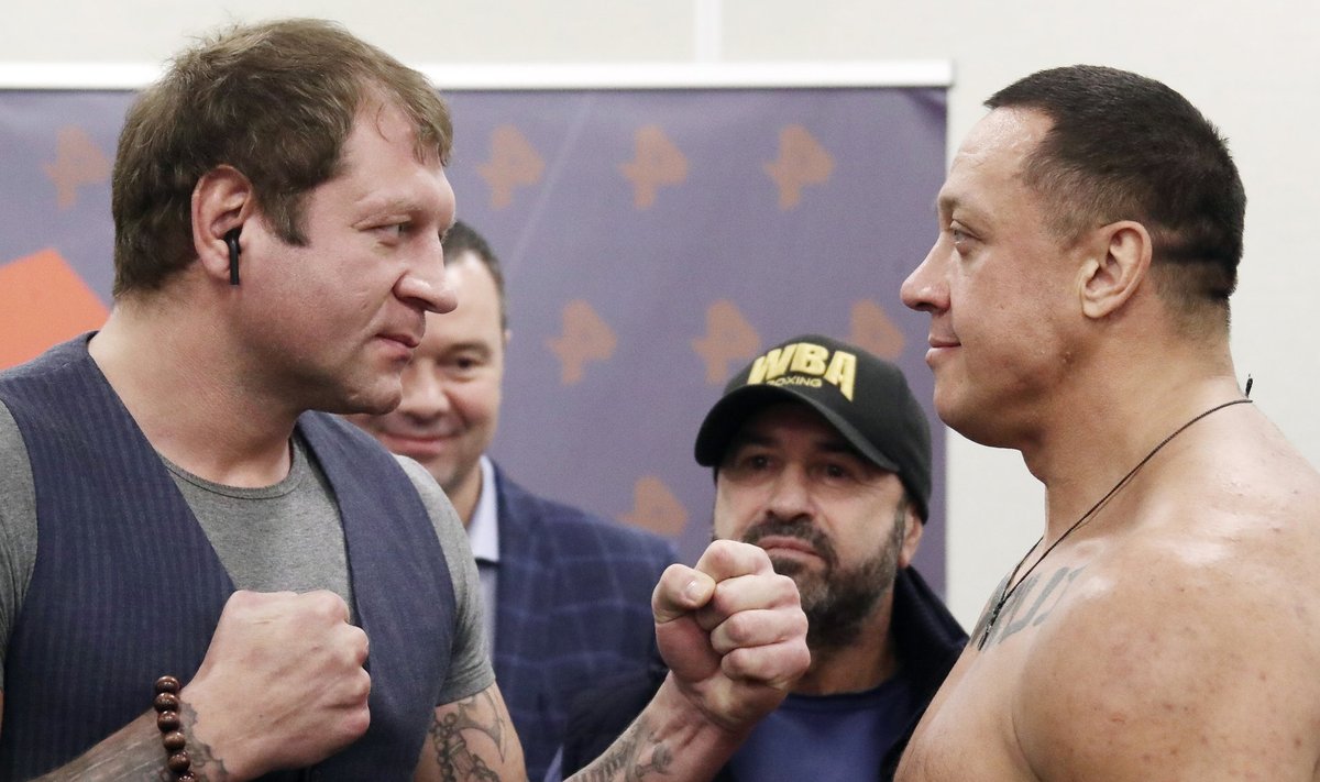 Official weigh-in ceremony for powerlifter Mikhail Koklyaev and MMA fighter Alexander Emelianenko