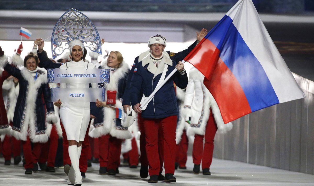 VIIMAST KORDA OMA LIPU ALL: Vene sportlased koduse Sotši olümpia avatseremoonial. Rohkem nad oma lipu alt olümpiatel võistelda ei ole saanud.