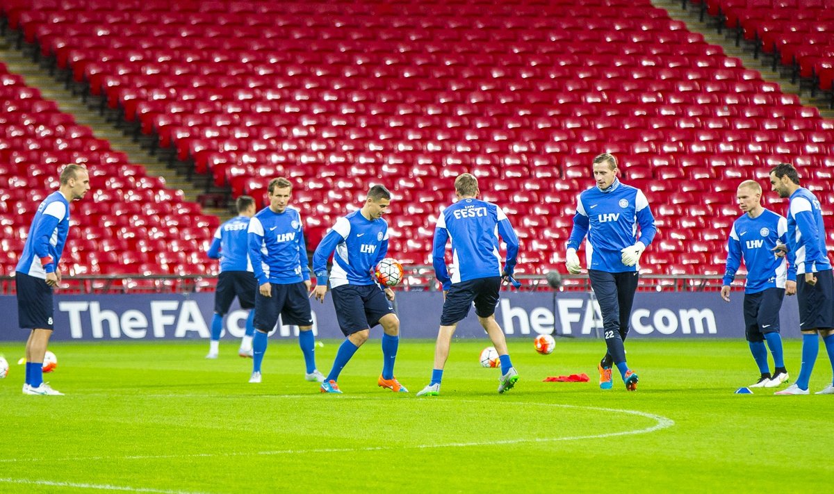 Eesti koondislased võimsal Wembley staadionil õhtusel treeningul