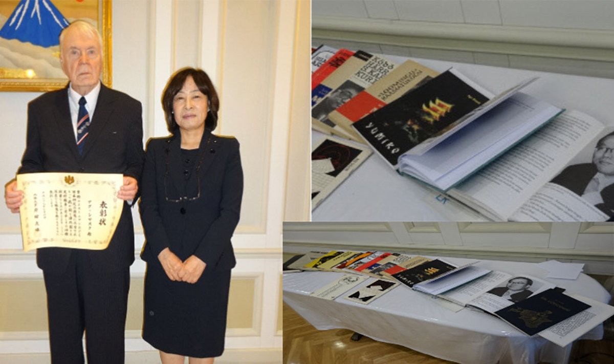 Literaat Agu Sisask ja Jaapani suursaadik Yoko Yanagisawa vahetult pärast auhinna üleandmist. Valik Agu Sisaski jaapani keelest eesti keelde tõlgitud teostest.