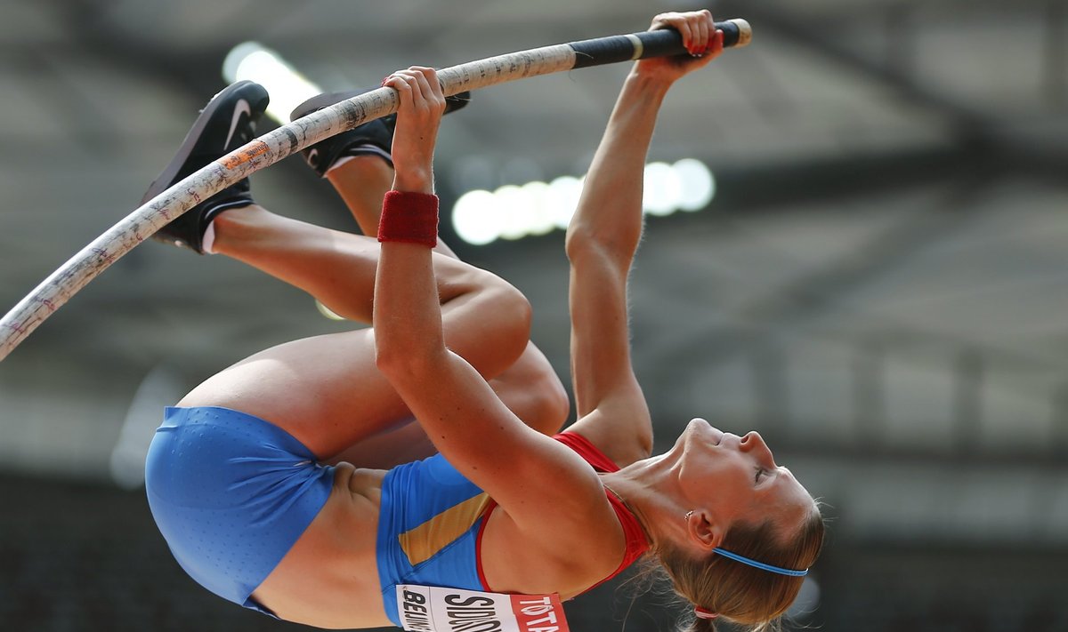 Sidorova of Russia competes in women's pole vault qualification at 15th IAAF World Championships in Beijing