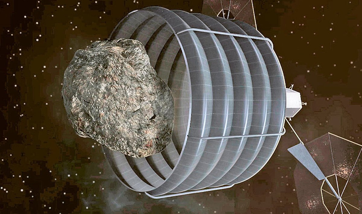Kunstniku  joonistus NASA  automaatjaamast,  mis peaks  väikese  asteroidi kinni  püüdma ning selle Maa juurde toimetama.