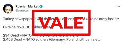 Twitteris levitati valeinfot Ukraina sõjaliste kaotuste ja NATO sõdurite väidetava surma kohta.