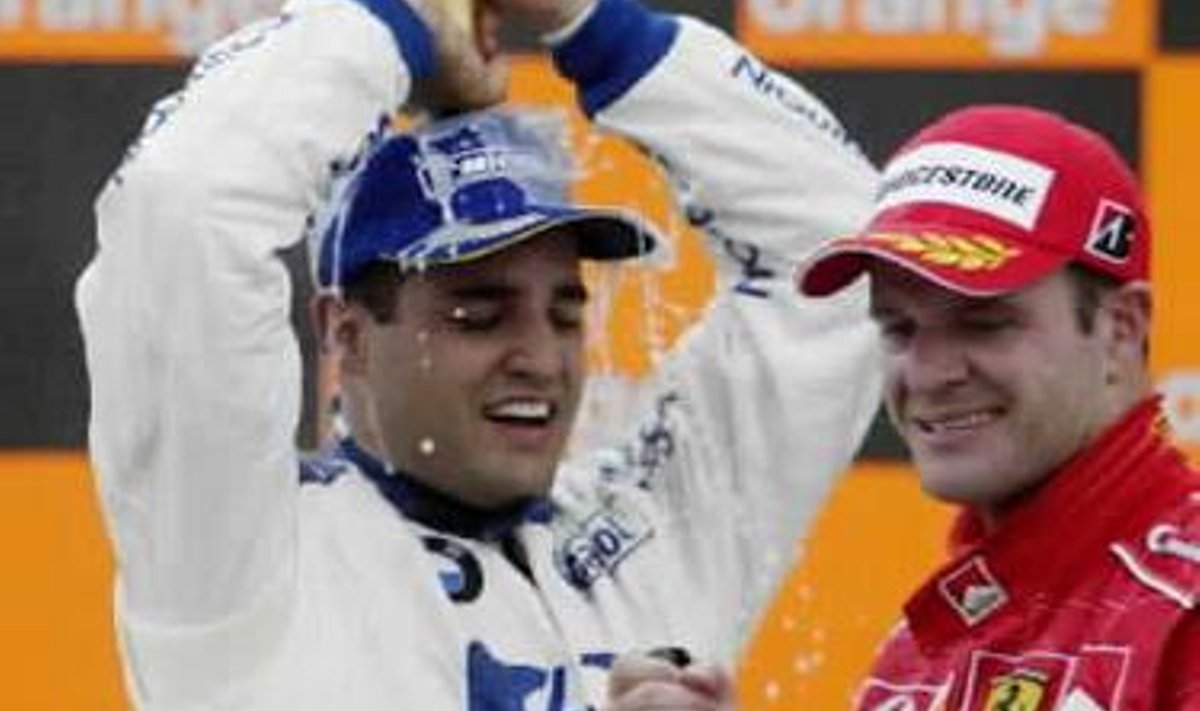 Juan Pablo Montoya ja Rubens Barrichello Brasiilia GP poodiumil