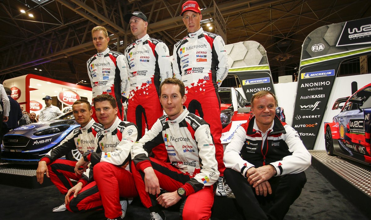 Toyota võidusõitjate triost – (vasakul taga) Ott Tänak, Jari-Matti Latvala ja Kris Meeke – tahavad kõik maailmameistriks tulla.