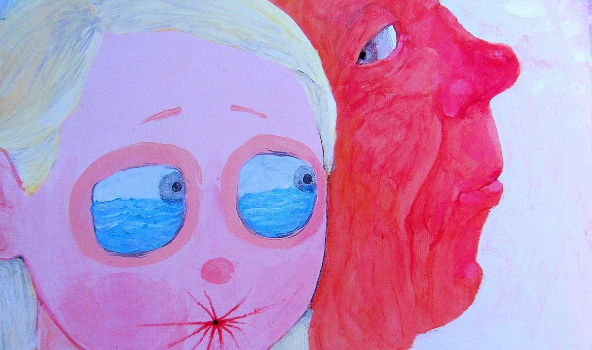 Jarõna Ilo illustratsioon tema autorinäituselt „Sa võid mulle rääkida“. Näitusel olid väljas Jarõna Ilo joonistatud pildid raamatust „Lugu väikesest tammepuust, vihast ja varesest“ (2015), raamatu teksti kirjutas Juhani Püttsepp. Raamat räägib perevägivallast ja selle andis välja Tähtvere Avatud Naistekeskus.