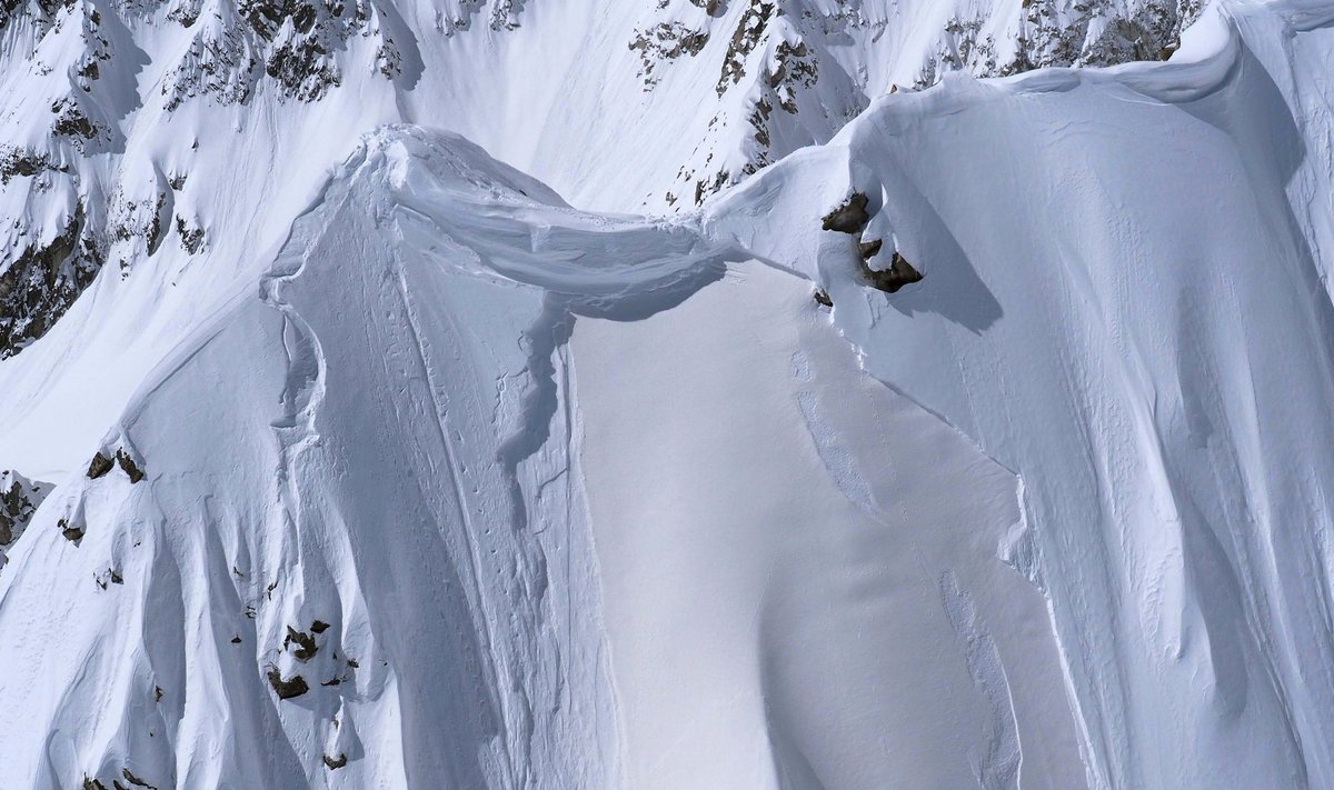 The crack in the snow on the Portalet mountain where an avalanche killed Freeride World Champion snowboarder Balet is pictured in Oriseres