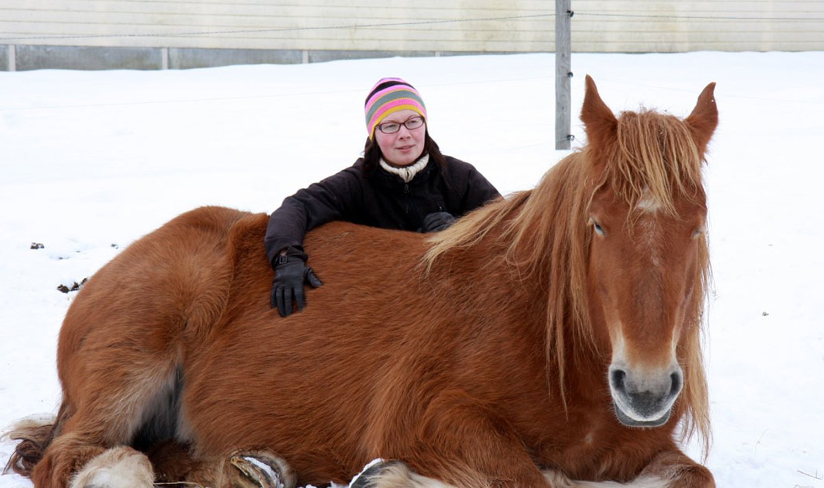 ERS-i liige Sanna Turu ühega oma eesti raskeveo tõugu hobustest.