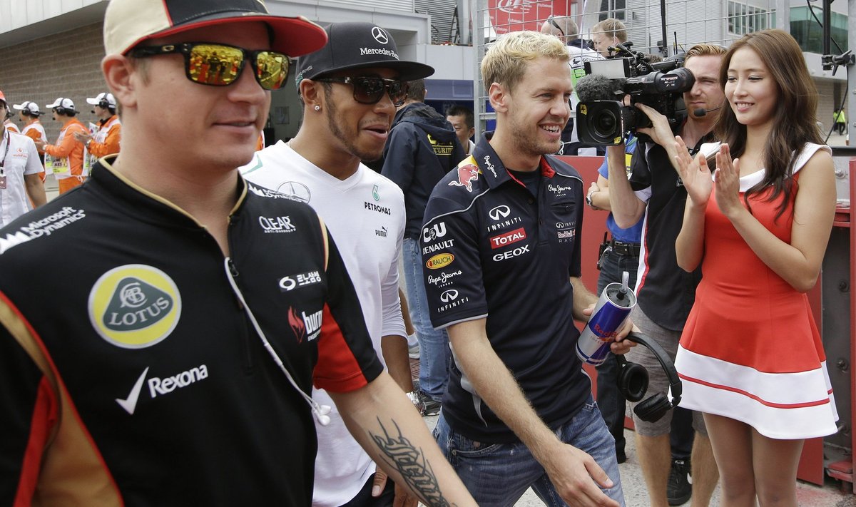 Räikkönen, Hamilton ja Vettel