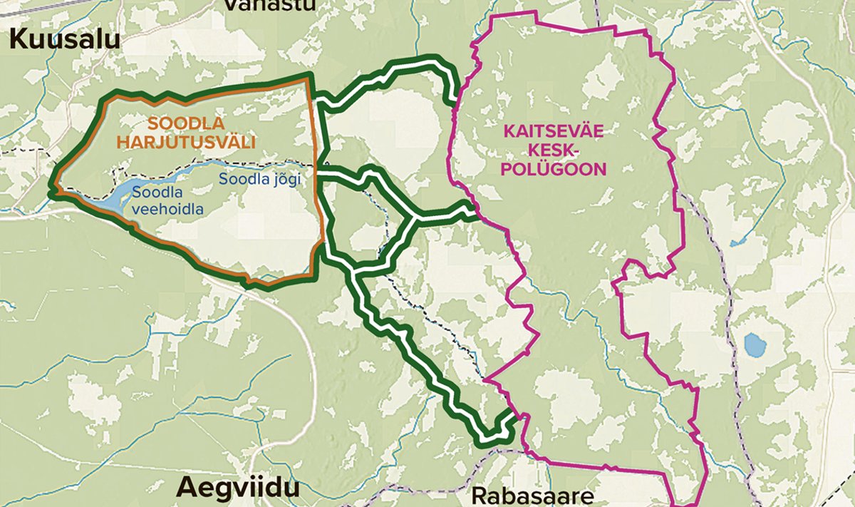 Kaardil on tumerohelisega märgitud kuni 200 meetri laiused liikumiskoridorid Soodla harjutusvälja ja kaitseväe keskpolügooni vahel. 200meetrine laius tähendab, et selle sees otsitakse teele sobivaimat asukohta, et mõju loodusele oleks väiksem. Tee ise peaks olema seitsme meetri laiune. Nähtavuse ja ohutuse tagamiseks puhastatakse selle ääred nelja meetri ulatuses mõlemal pool teed, selgitas kaitseministeerium.