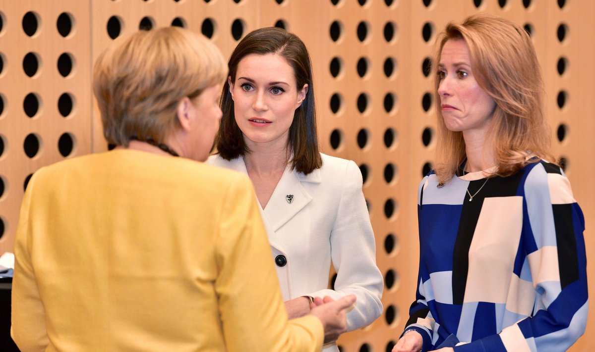 Saksa kantsler Angela Merkel, Soome peaminister Sanna Marin ja Eesti peaminister Kaja Kallas 2021. aasta oktoobris