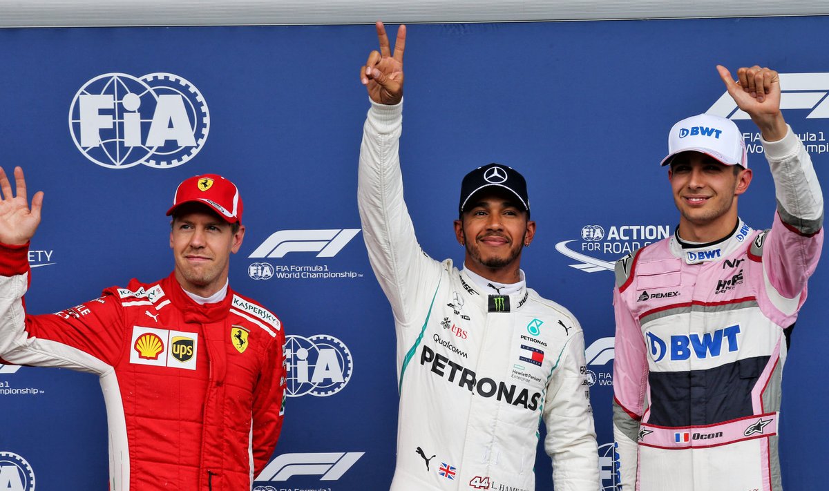 Sebastian Vettel, Lewis Hamilton ja Esteban Ocon
