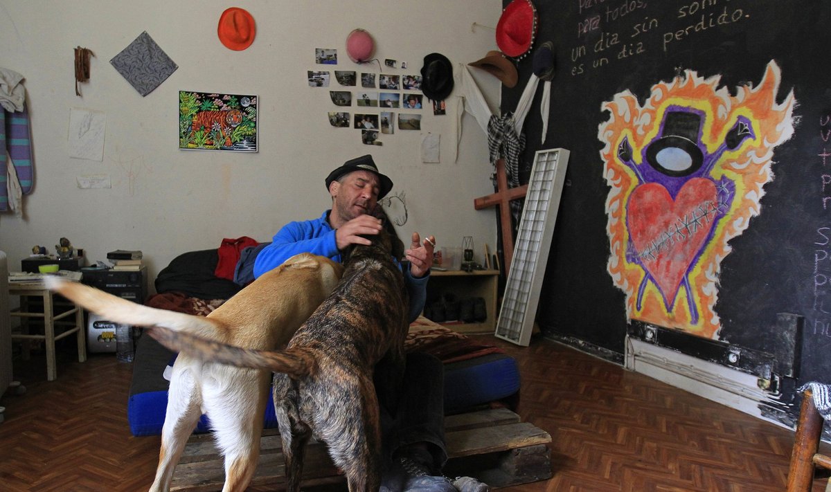 IDÜLL: Hispaania skvottija Sebastian oma kahe koeraga Brüsseli mahajäetud korteris, mida ta peab koduks. 