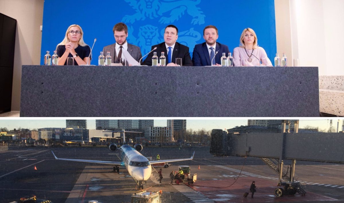 Osa ministritest Brüsselis pressikonverentsi andmas. Alumisel pildil üks Nordica lennuk.