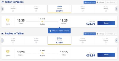 Kuvatõmmised Ryanairi kodulehelt