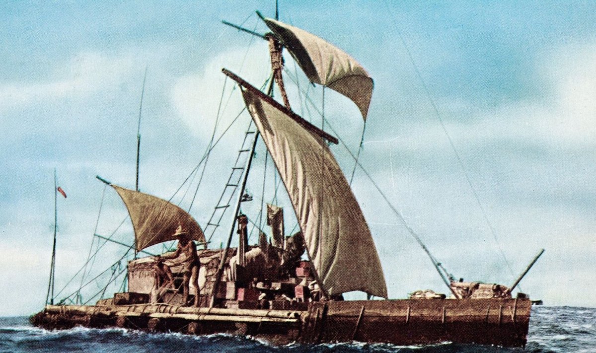 Viieliikmelise meeskonnaga seilas Heyerdahl 1947. a omavalmistatud parvel üle Vaikse ookeani (Foto: Wikimedia Commons)