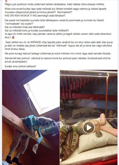 Postitus, mis tekitab eksitava infoga inimestes vastakaid tundeid, kuid asjatult. Lottemaa tegelased on kõik eksponeeritud elusana.