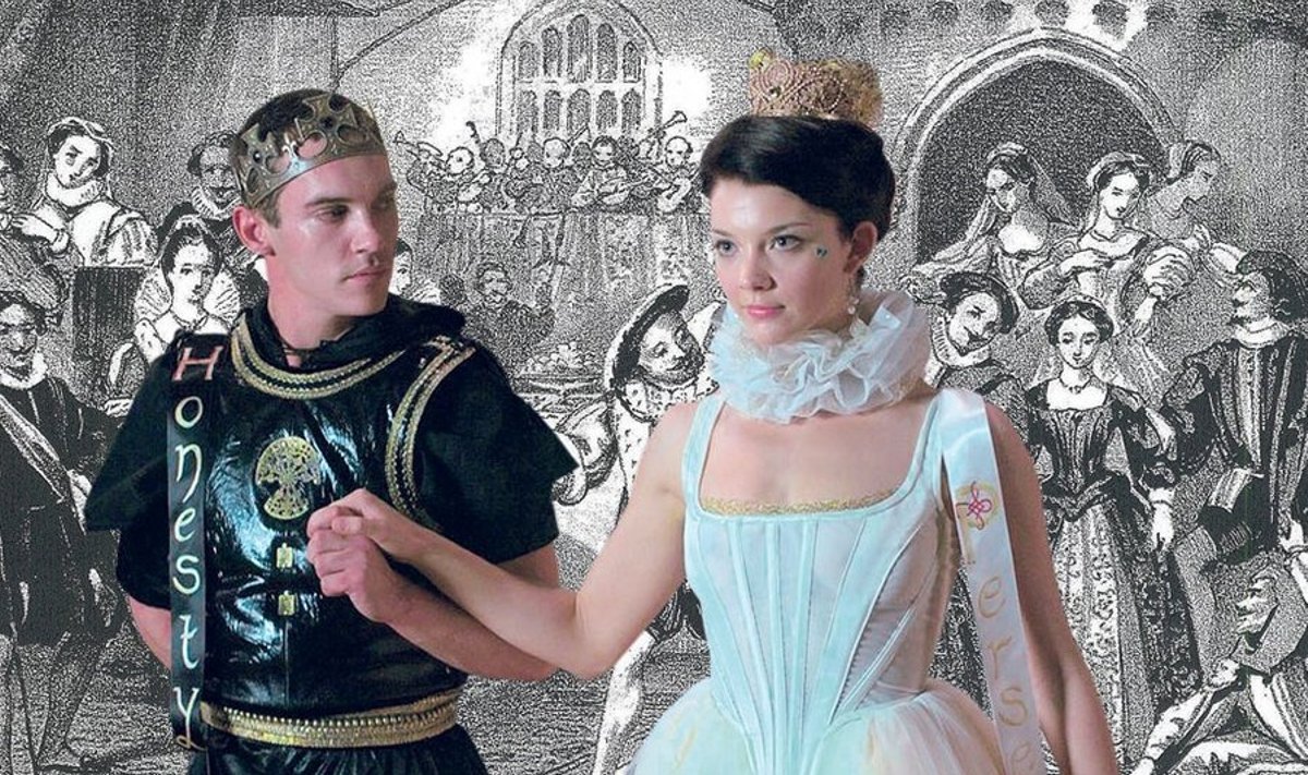 Kuningas Henry VIII  (Jonathan Rhys Meyers)  ja Anne Boleyn  (Natalie Dormer)  telesarjas “Tudorid”.  Taustal XIX sajandi  gravüür Henry VIII  õukonnast. PLANET PHOTOS/SCANPIX/TOPFOTO/SCANPIX