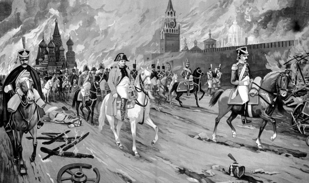 Moskva põleb: Napoleoni taganemine Venemaa pealinnast päädis linna mahapõletamisega. (Illustratsioon: Corbis / Scanpix)