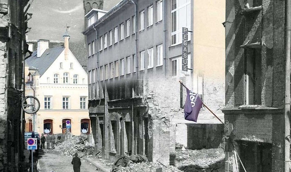 Harju tänav. Vanal fotol vaade Harju tänavale Tallinna vanalinnas 68 aastat tagasi ehk 1944. aastal