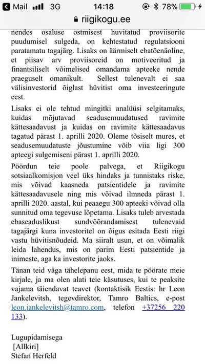 Peeter Ernits jagas kirja suurelt ravimifirmalt Eesti poliitikutele.
