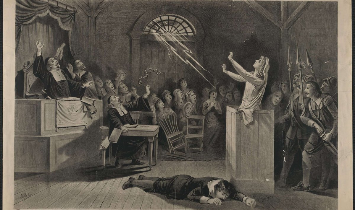 Salemi nõiaprotsessidest (1692-1693) inspireeritud Joseph E.Bakeri litograafia (1892) - välgunool purustab nõidumises süüdistatud naise käerauad ja lööb maha tema inkvisiitori. 