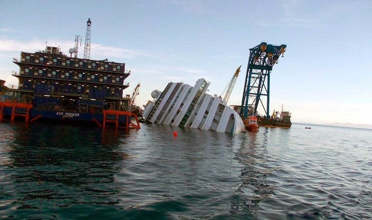 Aasta tragöödiast: hukkunud Costa Concordia (keskel) oli poole suurem meie hukkunud Estoniast ning isegi pikem ja laiem uppumatuks peetud Titanicust. (Foto: Anneli Treumtuh)