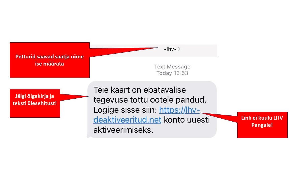 Näide petturlikust SMS-ist.