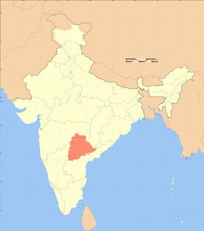 Uue osariigi - Telangana - asukoht Indias.