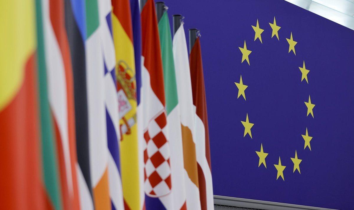 Euroopa Liidu logo ja liikmesriikide lipud.
