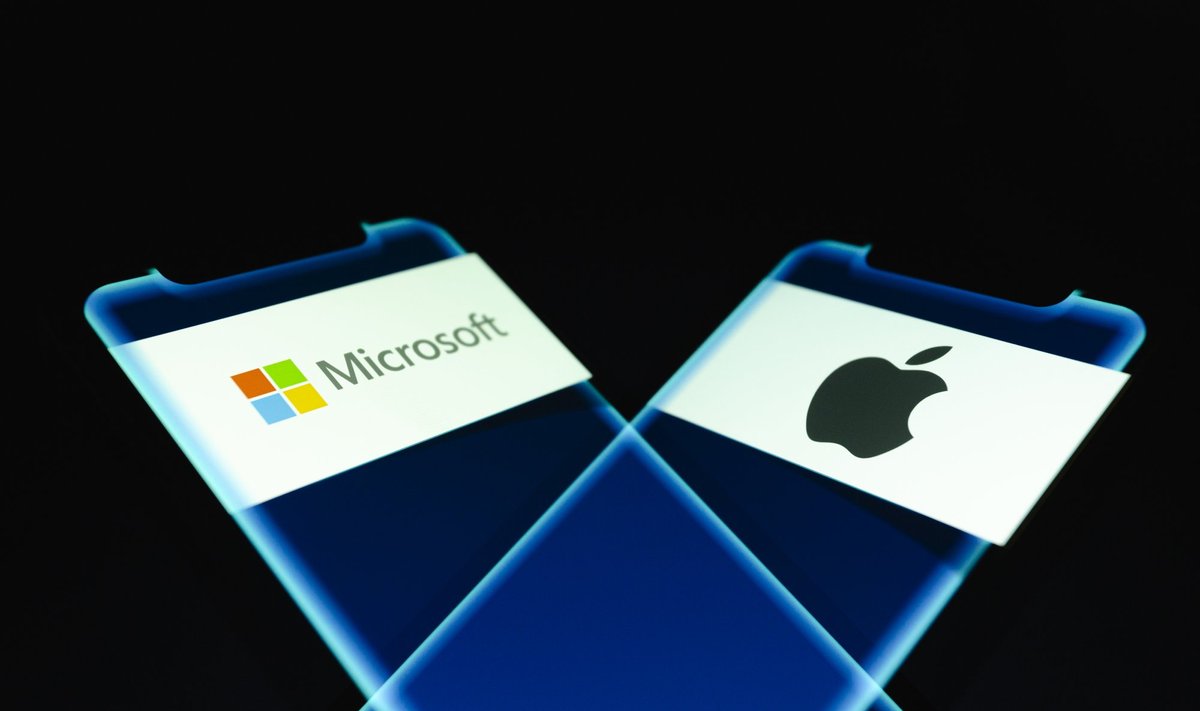 Microsoft ja Apple on mõlemad väärt 2,9 triljonit dollarit, kuid Microsoft on jälle õunafirmast napilt ette saanud.