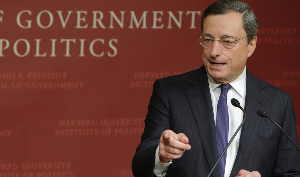 Mario Draghi, president of the European Central Bank, answers a question from student in the audience following a speech at the John F. Kennedy School of Government at Harvard University in Cambridge