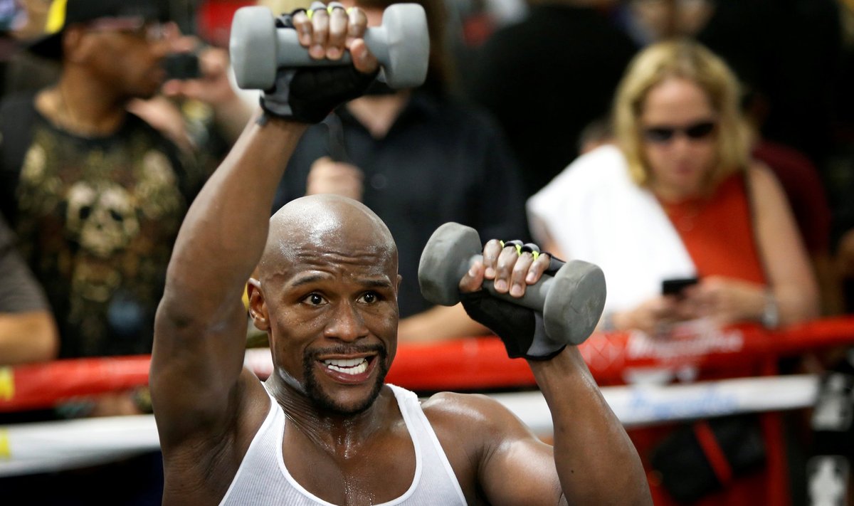 Floyd Mayweather Jr. of the U.S. works out at the Mayweather Boxing Club in Las Vegas
