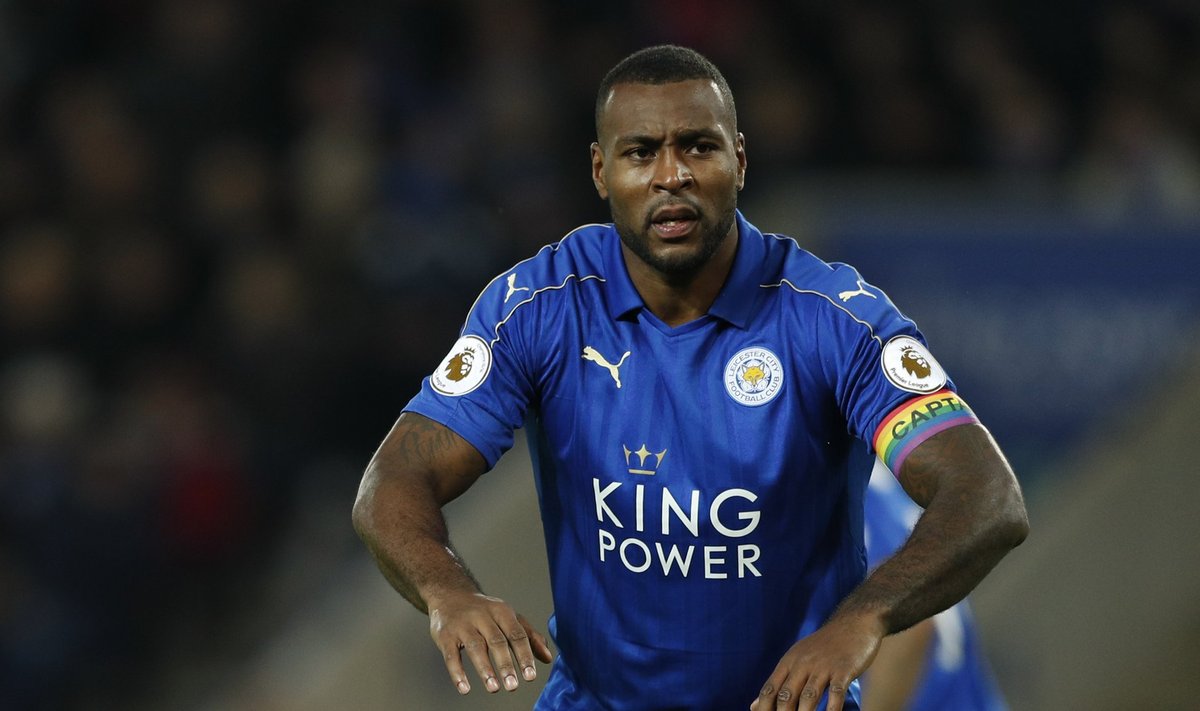 Leicester City's Wes Morgan wearing a rainbow captain's armband in support of Stonewall's Rainbow Laces campaign
