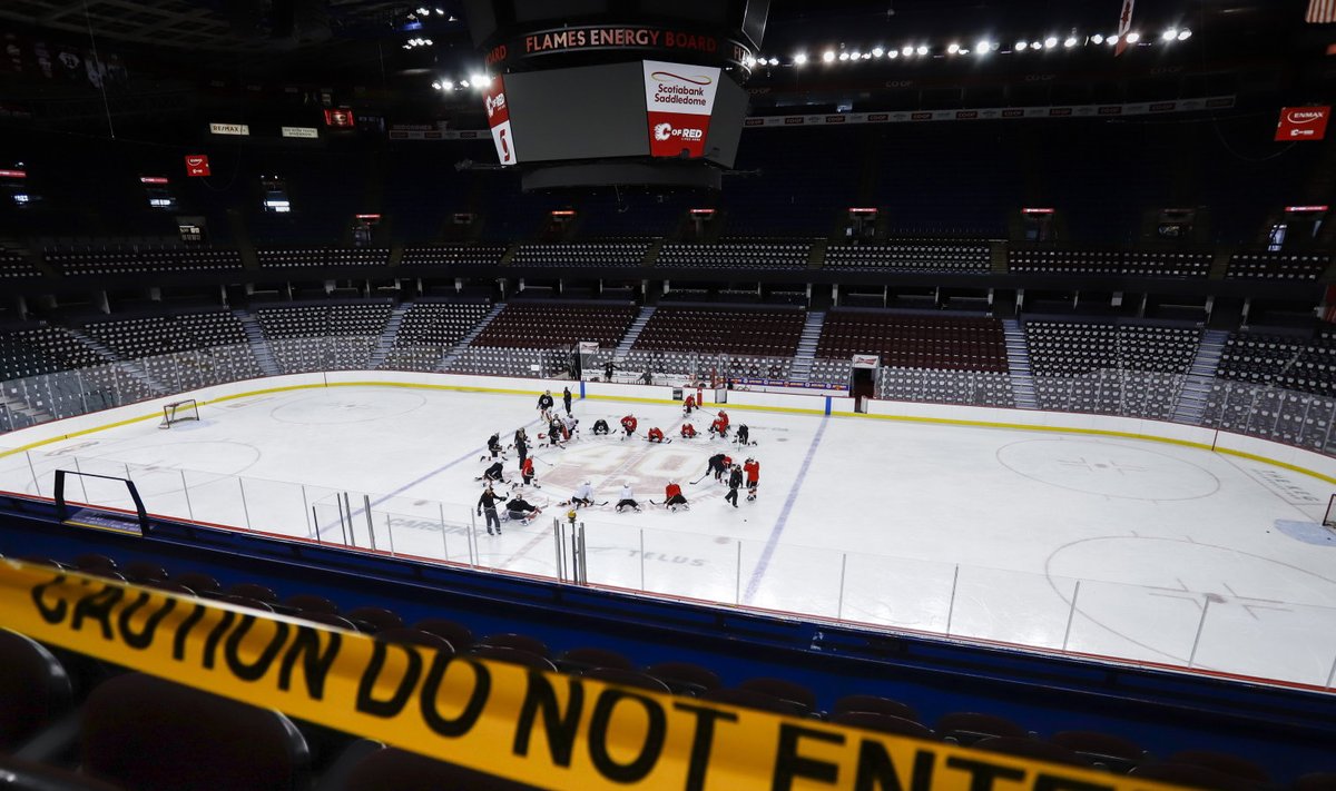 Calgary Flamesi mängijad treeningul. (Foto on illustratiivne)