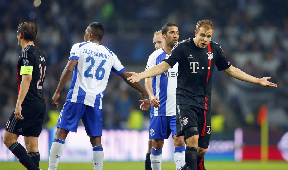 Bayern Munich's Badstuber reacts at the end of their Champions League quarterfinal first leg soccer match against Porto in Porto