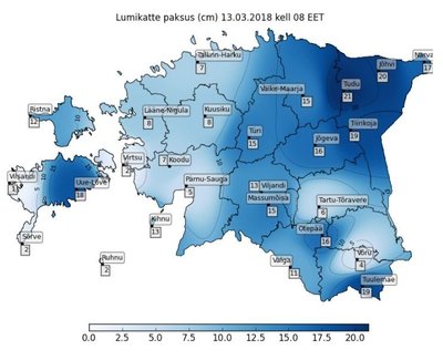 Lumikatte paksus riigi ilmateenistuse kaardil