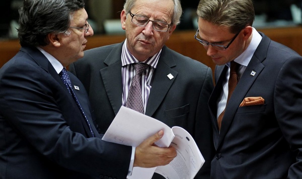 Jose Manuel Barroso,  Jean-Claude Juncker ja Jyrki Katainen