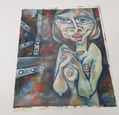 Ümbrisraamist eemaldatud maal. On näha, et kunstnik on vasakust servast maali varasemalt väiksemaks lõiganud.