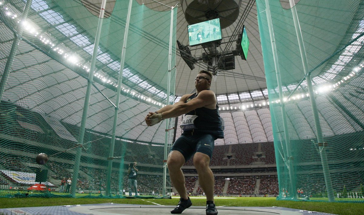 Fajdek of Poland competes in the men's hammer throw at the fifth Athletic Memorial in Warsaw