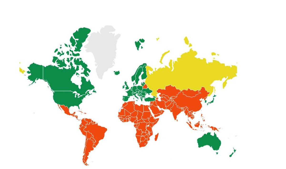 Rohelisega on märgitud riigid, kelle jaoks Eesti on kolmekümne kõige sarnasemalt hääletava riigi hulgas ÜROs. Punasega on märgitud riigid, kelle jaoks Eesti on kolmekümne kõige erinevamalt hääletava riigi hulgas ÜROs.