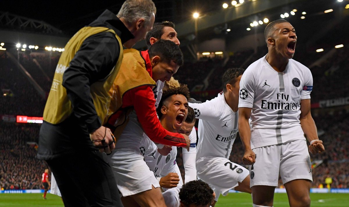 Kylian Mbappé (paremal) rõõmustab Manchester Unitedi vastu skoorimise üle.