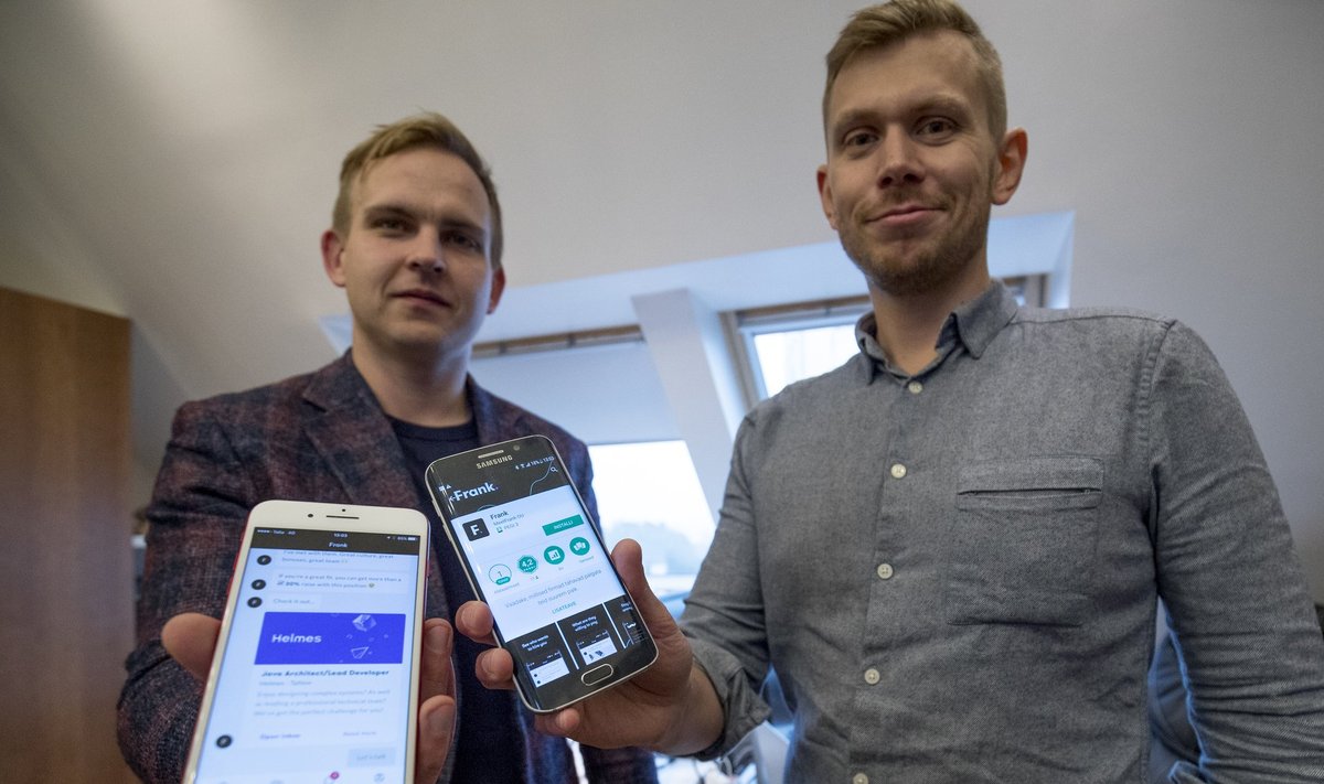 MeetFranki asutajad (paremalt) Anton Narusberg ja Kaarel Holm on loonud tööotsijaile rakenduse, mis teatab muu hulgas palga suuruse.