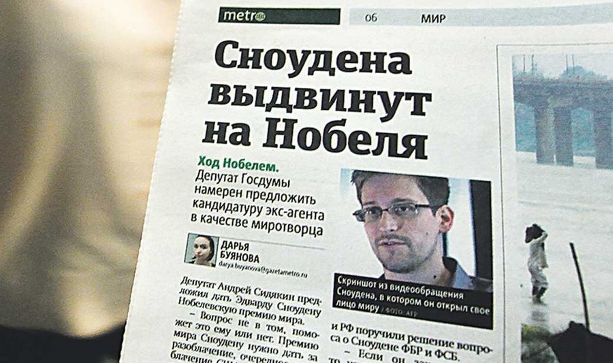 Moskva ajaleht Metro kuulutas, et Snowden esitatakse Nobeli rahupreemia kandidaadiks.